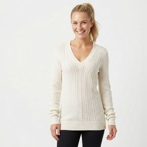 Lacoste Classic Cable Knit V-Neck Sweater White Cotton Tunic Size 40 Medium